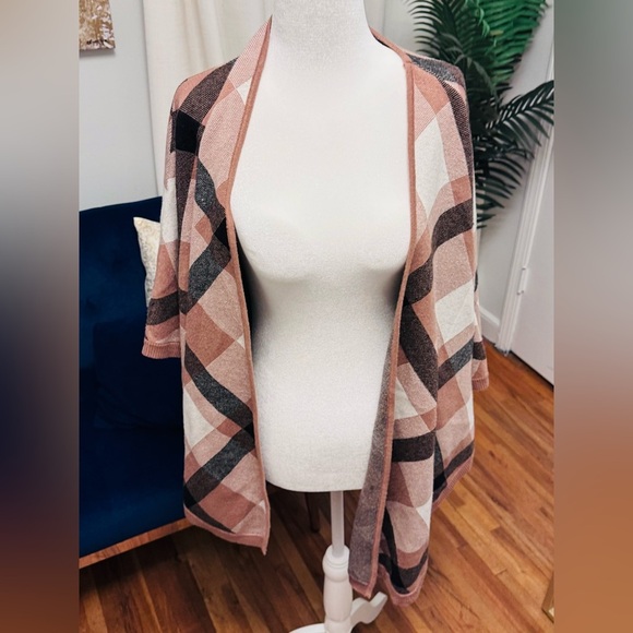 Rachel Zoe Plaid Open Front Sweater Cape Poncho - Picture 5 of 7